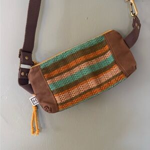 Brown and Teal Striped Women Bag